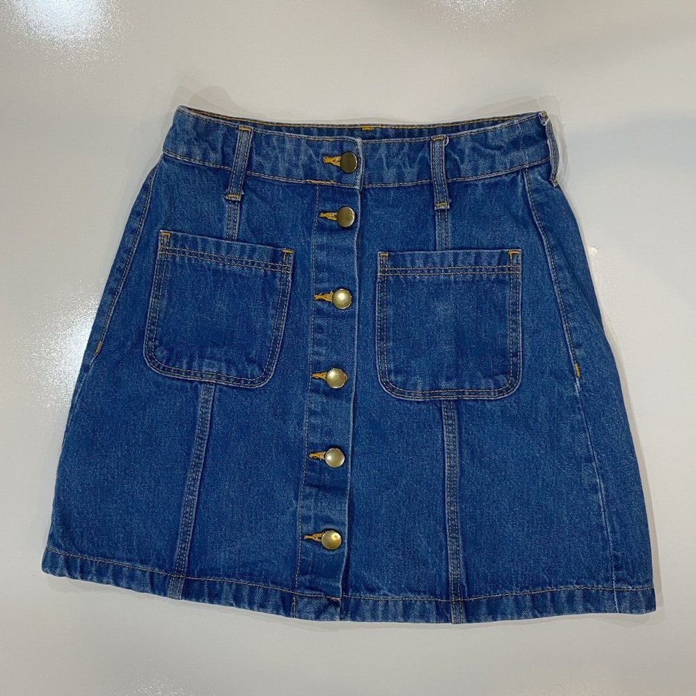 Divided Button Down Jean Skirt